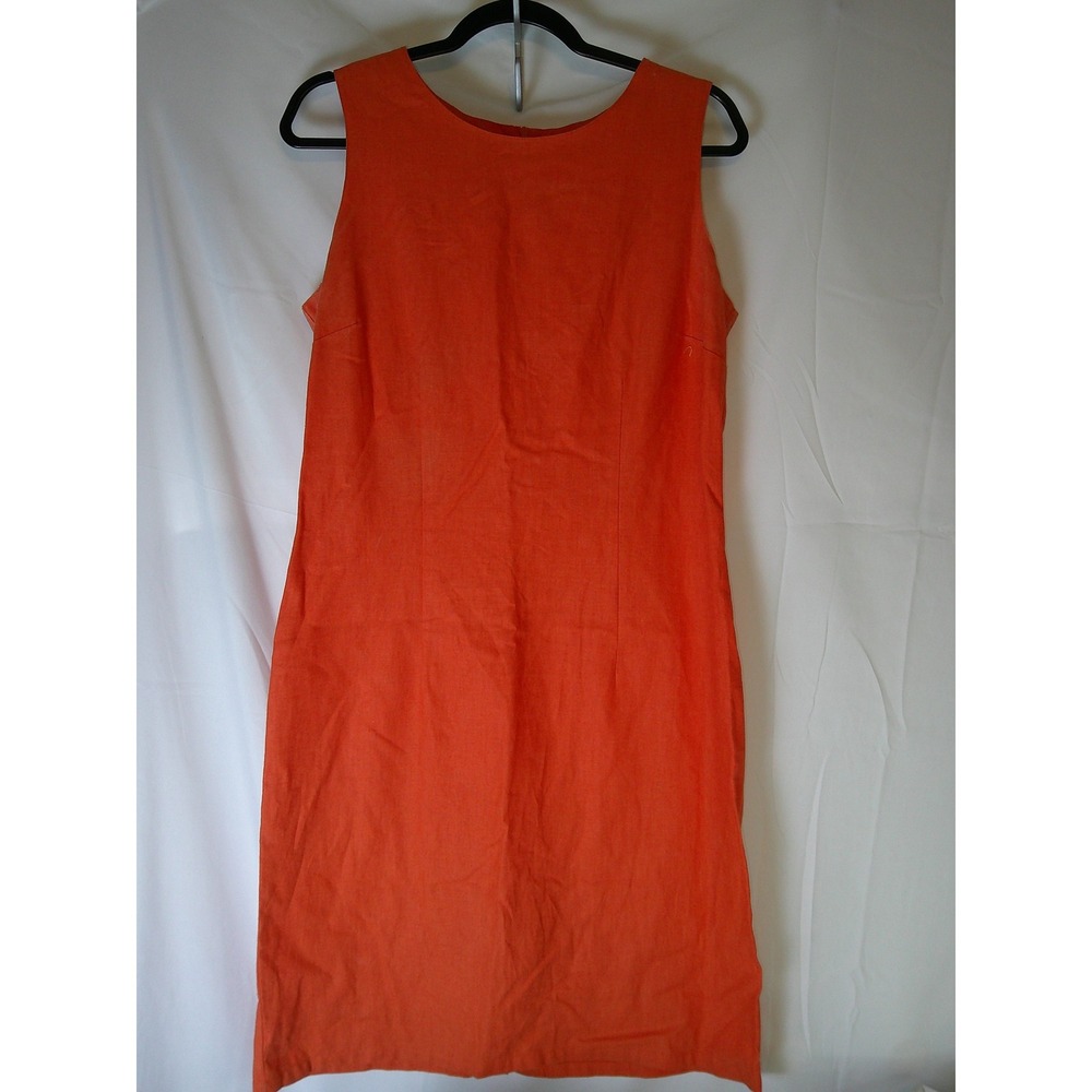 VTG Studio C Womens Orange Linen Cotton Sleeveless Sheath Dress 10 Round Neck‎
